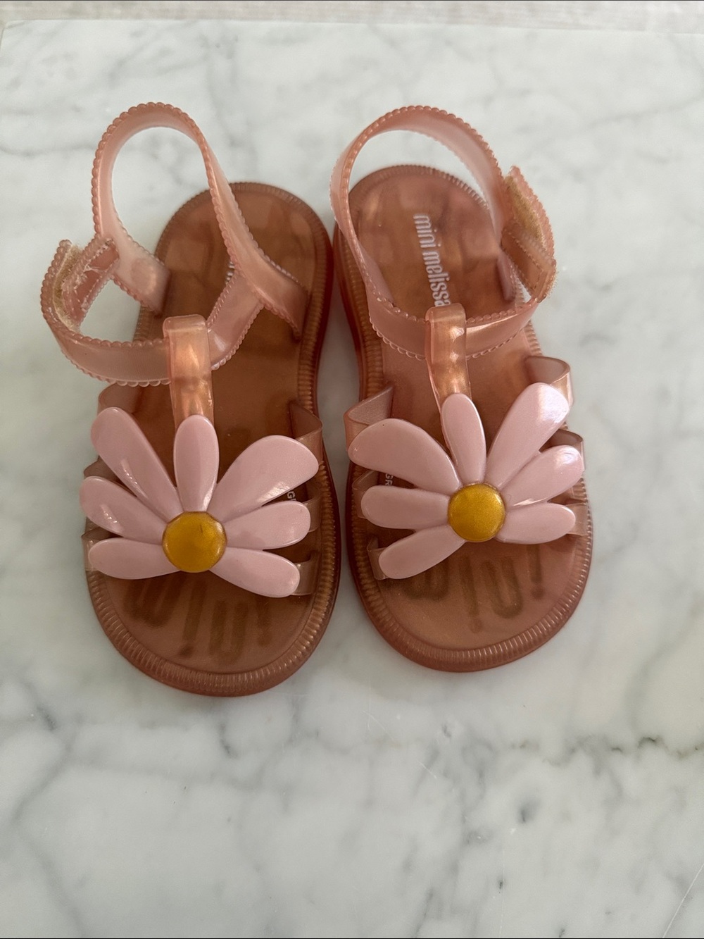 Mini Melissa Pink Daisy Jelly Sandals with Yellow Center